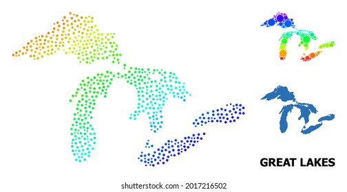 Pixelated spectrum, and monochrome map of Great Lakes, and black caption. Vector structure is created from map of Great Lakes with circles. Template is useful for political aims.