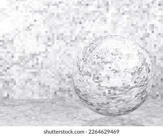 Pixelated sphere in pixel space. Grayscale vector graphic pattern with orb