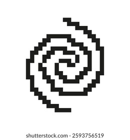 Pixelated Spiral Icon. Swirling Motion Symbol in Pixel Art Style. Twisting and Turning Swirl Shape Symbolizing Dynamic Movement. Isolated Vector Illustration.