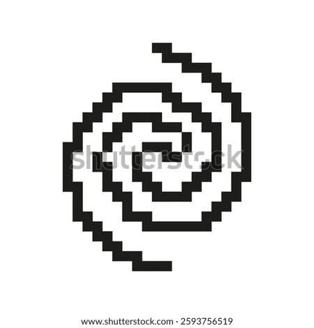 Pixelated Spiral Icon. Swirling Motion Symbol in Pixel Art Style. Twisting and Turning Swirl Shape Symbolizing Dynamic Movement. Isolated Vector Illustration.