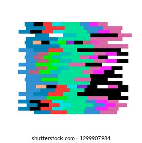 Pixelated square on white background. Vaporwave/ cyberpunk futuristic style design template for logotype.