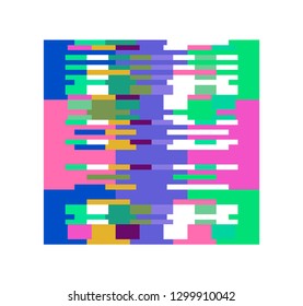 Pixelated square on white background. Vaporwave/ cyberpunk futuristic style design template for logotype.