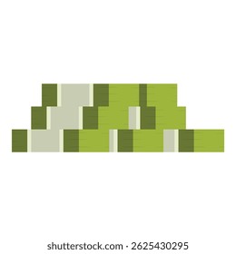 Pixelated stack of banknotes forming a pyramid shape, symbolizing wealth, investment, and financial success