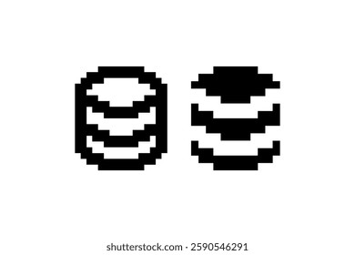 Pixelated stack of barrels icon in 8-bit style Vector