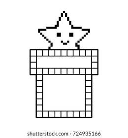 pixelated star with chimney kawaii icon