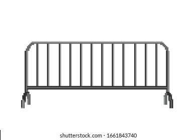 Pixelated Steel Barricade. Metal Crowd Barrier. Pixel Art Vector Illustration. Isolated On White Background.