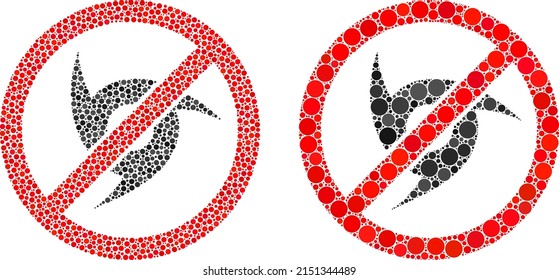 Pixelated stop hurricane icon. Mosaic stop hurricane icon constructed from spheric elements in random sizes and color shades. Vector circle elements are organized into mosaic stop hurricane icon.