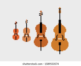 The Pixelated String Family (Violin, Viola, Cello, Double Bass)