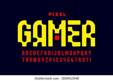 Pixelated style font, alphabet and numbers illustration