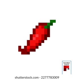 Ilustración de un pimienta roja picante. Pixel de pimienta chile en 8 bits. Sprite de 8 bits. Diseñar stickers, logotipo, aplicación móvil. Paprika. Jalapeno. Spicy. Cayenne. 