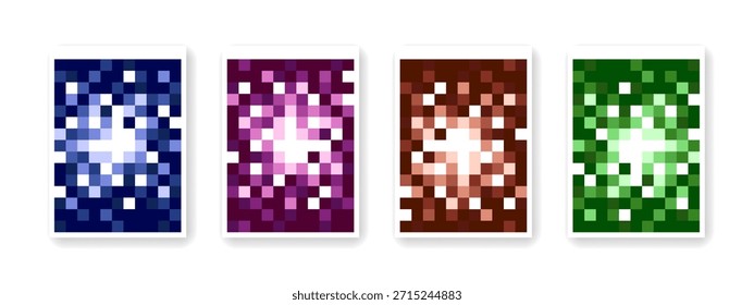 Coleção de pôsteres de vetor de estilo pixelado. Conjunto de design em blocos e arte gráfica digital retrô