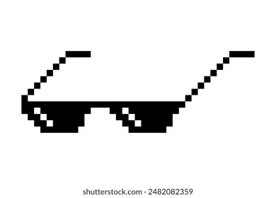 Pixelated sunglasses icon. Black pixel glasses. Retro 8-bit style. Vector illustration.