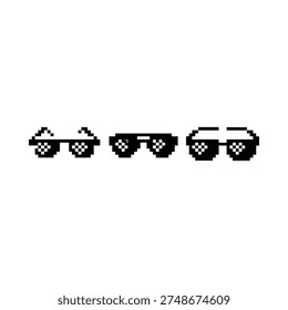 Pixelated sunglasses in a row on a plain white background