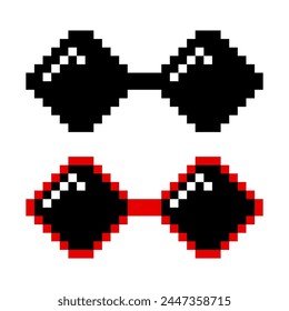 Pixelated Sunglasses Set. Pixel Boss Glasses, 8 bit Style. Meme Game 8-bit Sunglasses Design Template, Isolated