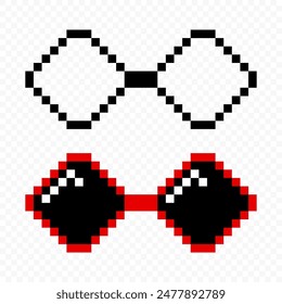 Pixelated Sunglasses Set. Pixel Boss Glasses, 8 bit Style. Meme Game 8-bit Sunglasses Design Template, Isolated