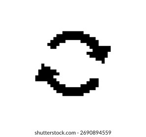 Pixelated Symbol of Rotation Resembling Two Curved Arrows on White Background