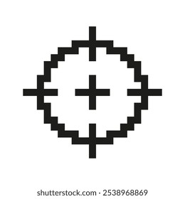 Pixelated Target Icon. Retro Gaming Crosshair Symbol. Focused Aim Symbol in Pixel Art Style. Isolated Vector Illustration.