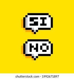 Pixelated Text Bubble, Pixel Text Bomb Message, Yes, No. Speech Balloon, Pixel Art, 8 Bit, Boxes.