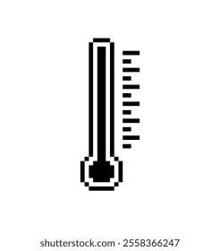 pixelated thermometer with a black mercury level. Often used as a symbol for temperature, heat, or a general measurement tool.