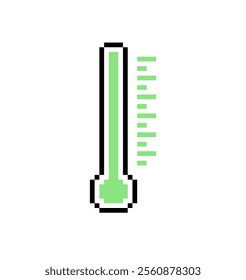 pixelated thermometer with a green mercury level. Often used as a symbol for temperature, freshness, or nature.