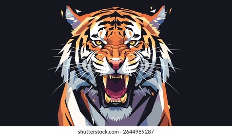 Pixelated Tiger Roaring with Ferocity Uma ilustração de arte digital da vida selvagem