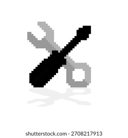 Ícone de Ferramentas Pixelizadas para Configurações e Manutenção. Logotipo Pixel de Reparação.