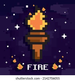pixelated torch card with lettering
