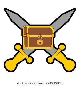 pixelated treasure chest with swords