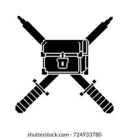pixelated treasure chest with swords