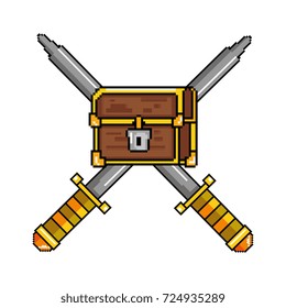 pixelated treasure chest with swords
