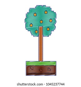 pixelated tree with fruits nature ecology vector illustration