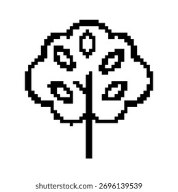 Ícone de Árvore Pixelizada com Folhagem Densa e Tronco Reto no Plano de Fundo Branco