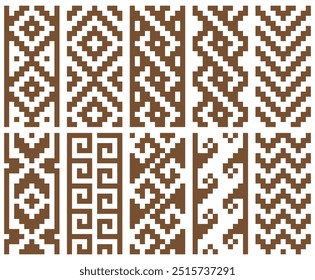 Motif de bordure tribale pixellisée. Minimalis motif harmonieux carré ensemble collection.