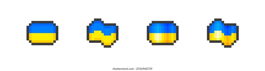 Pixelated Ukraine flag design. Pixel Ukrainian patriotic symbols.