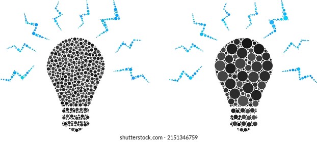 Pixelated ultraviolet bulb icon. Collage ultraviolet bulb icon organized from spheric elements in various sizes and color shades.