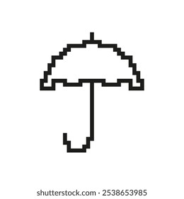 Icono de paraguas pixelado. Símbolo de protección contra la lluvia y el Clima en estilo retro Pixel Art. Refugio y cobertura para lluvia o sol. Diseño pixelado para Clima. Ilustración vectorial aislada.