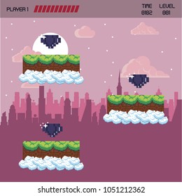 Pixelated urban videogame scenery