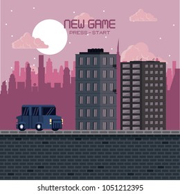 Pixelated urban videogame scenery