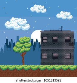 Pixelated urban videogame scenery