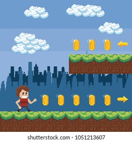Pixelated urban videogame scenery