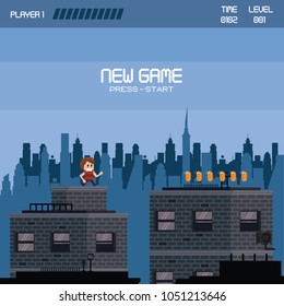 Pixelated urban videogame scenery