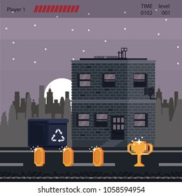 Pixelated urban videogame scenery