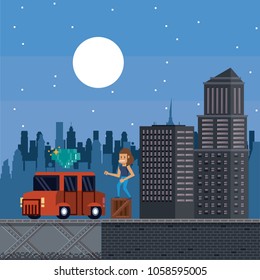Pixelated urban videogame scenery