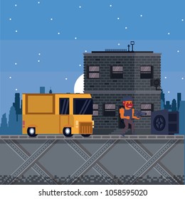 Pixelated urban videogame scenery