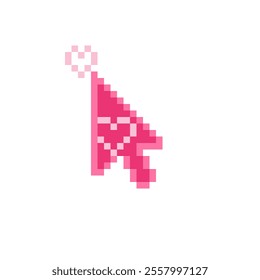 Pixelated of Valentine theme cursor. Love Symbols in Computer and Programming Style for IT Companies