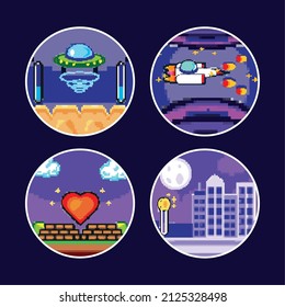 pixelated video game scenery set