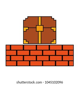 pixelated video game treasure chest brick wall