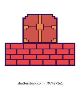 pixelated video game treasure chest brick wall