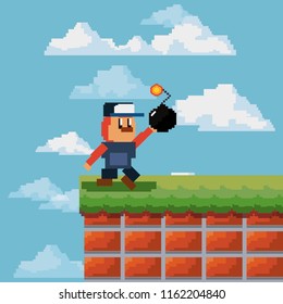 Pixelated and videogame design icon vector ilustration