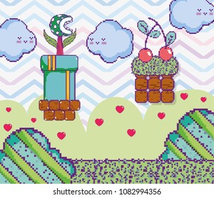 Pixelated videogame scenery